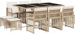 vidaXL Set mobilier de grădină cu perne, 11 piese, bej, poliratan