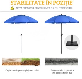 Outsunny Umbrelă de Soare pentru Plajă cu Tetieră care se Înclină la 45° și Design în 2 Secțiuni, Ø180x209 cm, Albastru | Aosom Romania