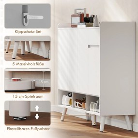 HOMCOM Dulap pentru pantofi cu design fără mânere, 4 uși, 4 rafturi reglabile, raft independent pentru pantofi cu 5 picioare din lemn, lemn, Alb | Aosom Romania