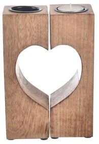 Suport pentru lumânări din lemn de mangoși metal InDecor Heart , 13,5 x 7 x 20 cm