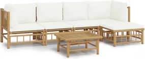 vidaXL Set mobilier de grădină cu perne alb crem, 6 piese, bambus