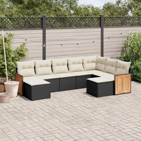 3260621 vidaXL Set mobilier de grădină cu perne, 9 piese, negru, poliratan