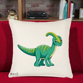 Perna Decorativa Parasaur Verde, 40x40 cm, Crem Reliefat, Husa Detasabila, Perna Inclusa, BEKZ®
