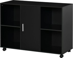 HOMCOM Suport pentru Imprimantă - Căsuță de Organizare de Birou cu Rotile - Dim. 100L x 40l x 71H cm din Lemn Negru | Aosom Romania