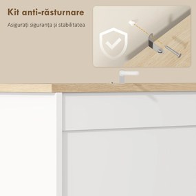 HOMCOM Bufet de Bucătărie Înalt 162 cm, Mobilier de Depozitare cu 2 Dulapuri, 2 Sertare, Suport Condimente, Orificii pentru Cabluri, Rafturi Reglabile, Blat pentru Cuptor cu Microunde, Suporturi pentru Cești, Alb | Aosom Romania