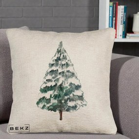 Perna Decorativa Canapea cu tematica de Craciun, Brad 2, 40x40 cm, Bej Canapea, Husa Detasabila, Perna Inclusa, BEKZ®