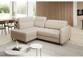 Colțar bej extensibil/cu spațiu de depozitare cu tapițerie din catifea (cu colț pe partea stângă/în formă de ”L”) Barea – ELTAP