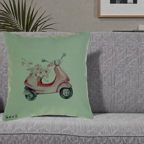 Perna Decorativa Scuter Roz cu Flori Acuarela, 40x40 cm, Verde, Husa Detasabila, Perna Inclusa, BEKZ®