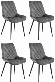 Set 4 Scaune Bucatarie/Dining Rokko Gri Inchis Catifea