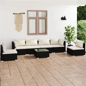 3102215 vidaXL Set mobilier de grădină cu perne, 7 piese, negru, poliratan