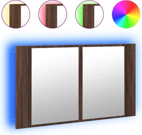 vidaXL Dulap de baie cu oglindă și LED stejar maro, 80x12x45 cm, acril