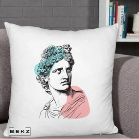 Perna Decorativa Bust Grec Vaporwave, 40x40 cm, Alb Pufos, Husa Detasabila, Perna Inclusa, BEKZ®