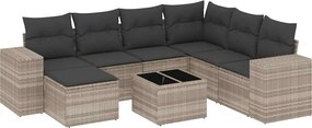 vidaXL Set mobilier de grădină cu perne, 8 piese gri deschis poliratan