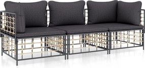 vidaXL Set șezlonguri de grădină 3 piese cu perne, antracit, poliratan