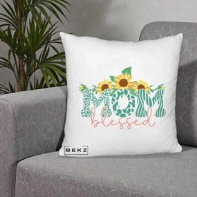 Cadou pentru Mama - Perna Personalizata Mom Blessed cu Floarea Soarelui Animal Print Teal, 40x40 cm, Alb Pufos, Husa Detasabila, Perna Inclusa, BEKZ®