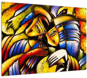 Tablou pe sticlă - Pictură în ulei, îndrăgostiții (70x50 cm)