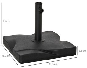 Outsunny Suport Pătrat pentru Umbrelă, Bază Greutate 20kg din Plastic, 41.5x41.5x35cm, Ideal pentru Exterior, Negru | Aosom Romania