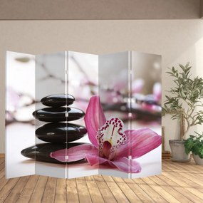 Paravan - Pietre pentru masaj și orhidee (210x170 cm)