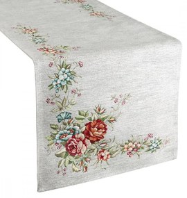 Traversa pentru masa tapițerie gri cu model de flori țesute de calitate Lățime: 45 cm | Lungime: 140 cm