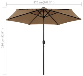 Umbrela de soare cu LED si stalp aluminiu, gri taupe, 270 cm Gri taupe