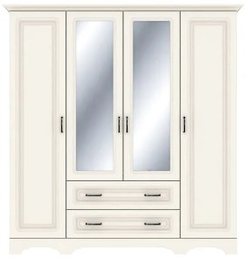 Dormitor MDF Bavaria, Dulap 4 Usi si 2 Sertare, Vanilie Mat