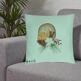 Perna Decorativa Aranjament de Craciun Nordic, 40x40 cm, Verde Menta, Husa Detasabila, Perna Inclusa, BEKZ®