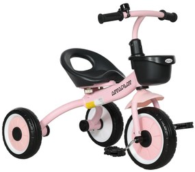 AIYAPLAY Tricicleta pentru Copii 2-5 Ani cu Scaun Reglabil, Bicicletă pentru Copii cu Coș, 70,5x53x58 cm, Roz | Aosom Romania