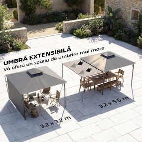 Outsunny Foișor de Grădină 3.2x3.2 m cu Acoperiș Extensibil, Foișor de Exterior cu Acoperiș Dublu Ventilat, Găuri de Drenaj, Cadru Metalic, pentru Grădină, Balcon, Petreceri, Terasă, UV30+, Gri Închis | Aosom Romania