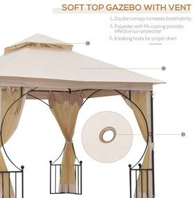 Outsunny Gazebo de Grădină cu Acoperiș Dublu, Foișor de Grădină cu Plasă și Baldachin, 300×300 cm, Bej | Aosom Romania