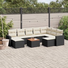 3256735 vidaXL Set canapele de grădină cu perne, 10 piese, negru, poliratan