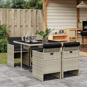 vidaXL Set mobilier de grădină cu perne, 5 piese gri deschis poliratan