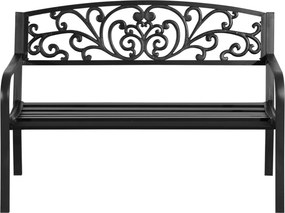 Outsunny Banca de gradina din metal cu spatar decorat, 127x60x87cm – negru | Aosom Romania
