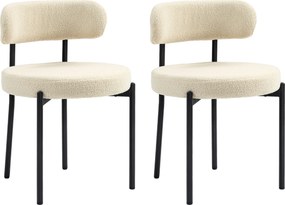 HOMCOM Set 2 Scaune de Dining Moderne din Tesătură Sherpa, Bej | Aosom Romania