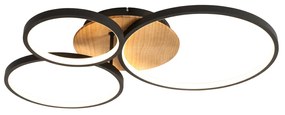 Plafoniera neagră cu lemn incluzând LED cu dimmer în 3 trepte, 3 lumini - Alec