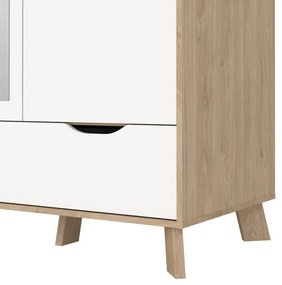 Șifonier alb-în culoare naturală cu aspect de lemn de stejar cu oglindă 147x201x58 cm Ikast – Tvilum