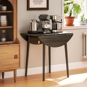 HOMCOM Masa de dining plianta 2 abatante, masa rotunda extensibila pentru 4 persoane, picioare din lemn Ø 89 x 73,5 cm, gri | Aosom Romania