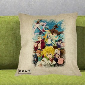 Perna Personalizata Nanatsu no Taizai Cele Sapte Pacate Mortale Anime, 40x40 cm, Crem, Husa Detasabila, Perna Inclusa, BEKZ®