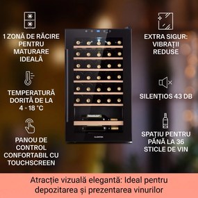 Klarstein Barossa 32 Uno, frigider pentru vin, 1 zonă, 95 litri/ 36 de sticle, ecran tactil