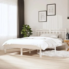3100560 vidaXL Cadru de pat mic dublu, alb, 120x190 cm, lemn masiv