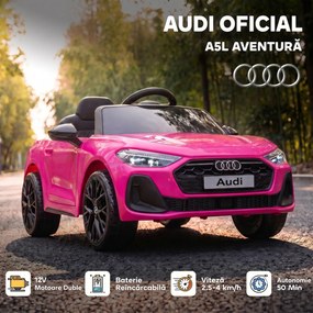 AIYAPLAY Mașină Electrică pentru Copii 12V Audi A5L cu Telecomandă, Baterie cu Litiu, 2 Motoare, Telecomandă, Roz | Aosom Romania