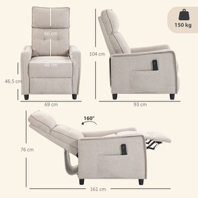 HOMCOM Fotoliu Masaj Reclinabil Manual din Material Textil Tip In cu Telecomandă, Crem | Aosom Romania