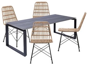 Set 4 scaune din ratan Gabriela și masă neagră Strong - Bonami Essentials