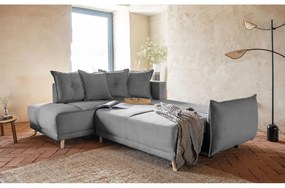 Colțar gri extensibil cu tapițerie din catifea reiată (colț stânga) Lazy Lukka – Miuform