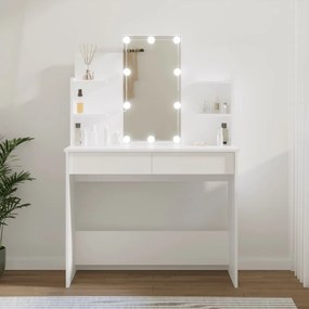 808819 vidaXL Masă de toaletă cu LED, alb, 96x40x142 cm