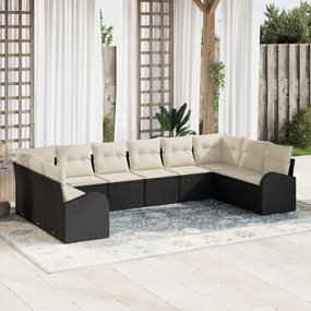 vidaXL Set de canapea de grădină cu 10 piese și perne din rattan polyester negru