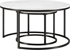 Set 2 mese de cafea rotunde MARBLEX, negru/marmura alba