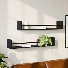vidaXL Rafturi de perete cu bare, 2 buc, negru, 80x16x14 cm