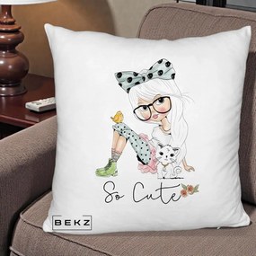 Perna Decorativa So Cute Fata Fashion, 40x40 cm, Alb Pufos, Husa Detasabila, Perna Inclusa, BEKZ®