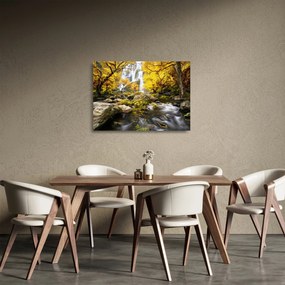Tablou pe sticlă - Cascade în peisaj de toamnă, galben (70x50 cm)