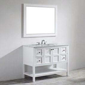 SET MOBILIER BAIE, DULAP LEMN CU LAVOAR, BLAT MARMURA CARRARA + OGLINDA, SIERA WHITE 122X55.8X91.7 CM, ALB